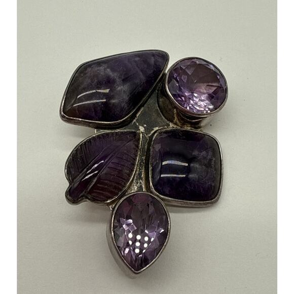 Vintage Estate Amy Kahn Russell AKR Amethyst Sterling Brooch Pendant 32 Grams - Picture 1 of 9